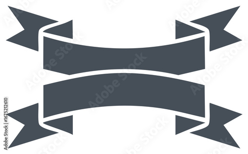 Festive celebratory ribbon banner with two horizontal bands and pointed ends on a white background