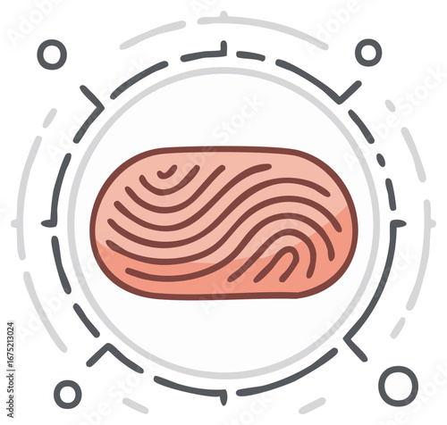 Salmon fillet inside dashed circle food concept icon fresh fish illustration