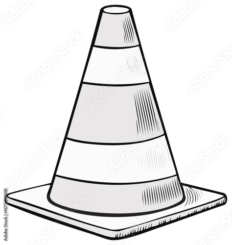 Graphic illustration of a safety cone, cartoon style, isolated object