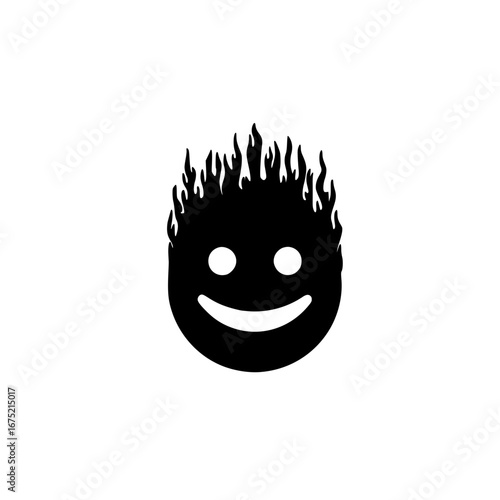 Smiling evil face emoticon in fire icon expressing cunning emotion and intense fiery feeling