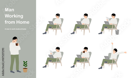 在宅ワークの男性 / Man Working from Home Sitting on Chair