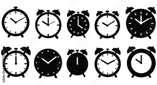 Collection of various alarm clocks in different styles and colors