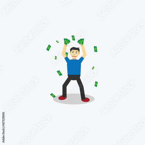 vector of a man who is happy because he got a lot of money