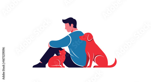 Find solace in companionship with a loyal dog and cat, a peaceful moment of connection and friendship