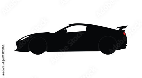 Silhouette of a sports car with spoiler on white background
