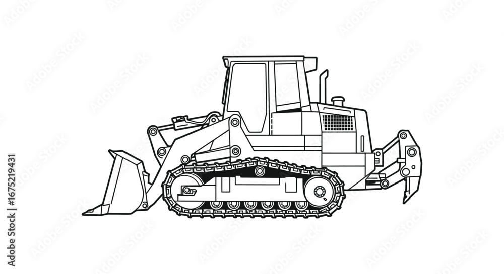 Naklejka premium A large bulldozer with a blade and ripper attachment on a white background