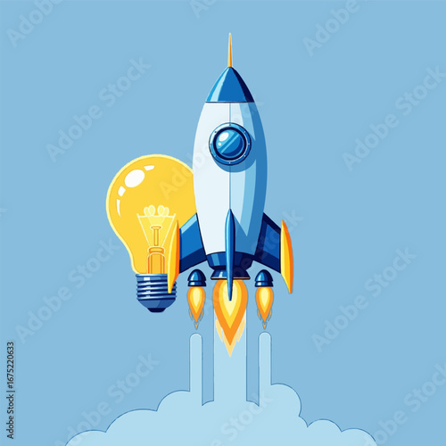 Rocket launch with light bulb idea concept
