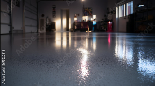 Epoxy garage floor coating, concept of home improvement
