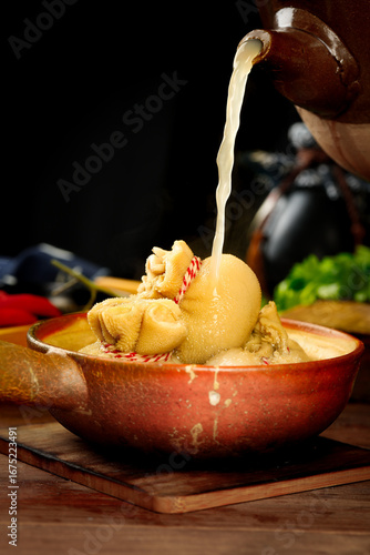 Mongolian Mutton Hotpot with Melted Cheese Pour - Traditional Asian Comfort Food Photography