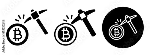 Bitcoin Mining Icon Collection Glyph & Mixed Style