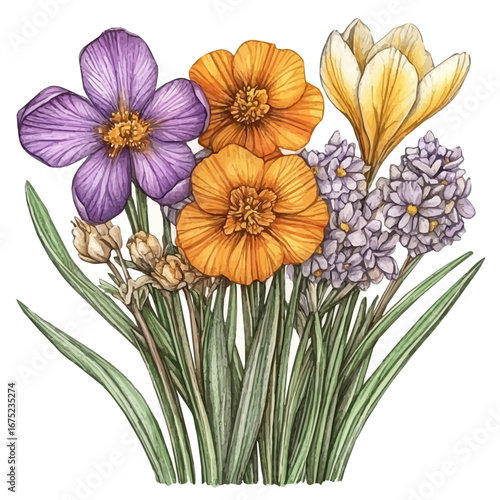 watercolor vector of Spring Equinox Floral Celebration, isolated on a white background.