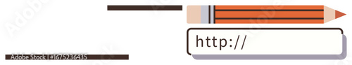 Pencil pointed toward a browser address bar with http text. Ideal for content creation, SEO, writing tools, editing, blogging, digital marketing, creativity, simple flat metaphor