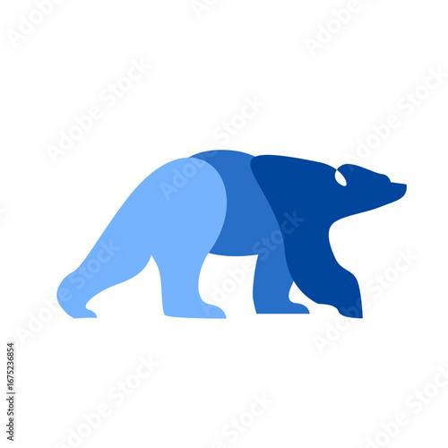 Stylized Abstract Blue Bear Walking Icon Design on White Background