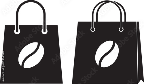 Two black coffee bags with bean logo silhouette