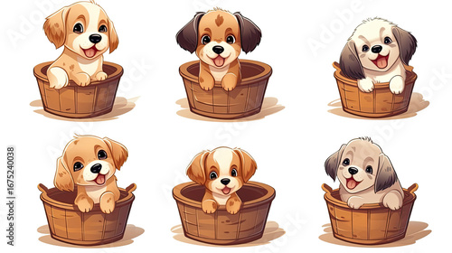 Set of dogs different breeds isolated on white background