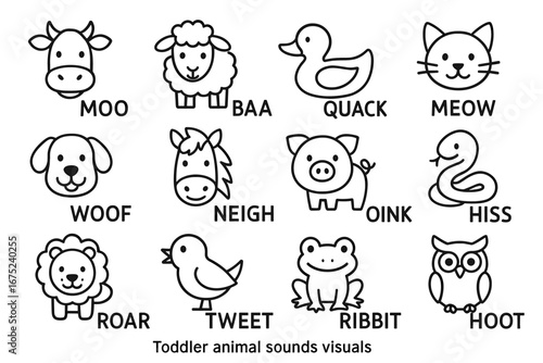 Cute animal sound icons for toddlers with sound texts