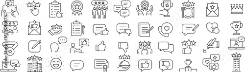 ベクターでモノクロのレビューに関する線画アイコンセット
