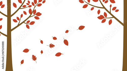 Minimalist flat vector of autumn leaves falling, clean and modern design, simple shapes, crisp lines, elegant seasonal atmosphere.
