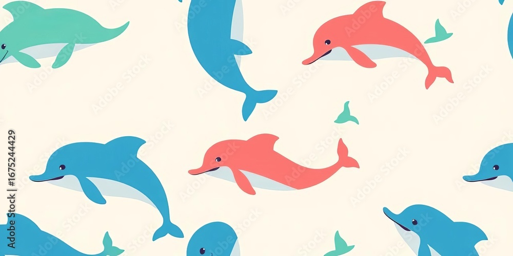 Whimsical dolphin pattern, playful design on white background,  aquatic,  seamless