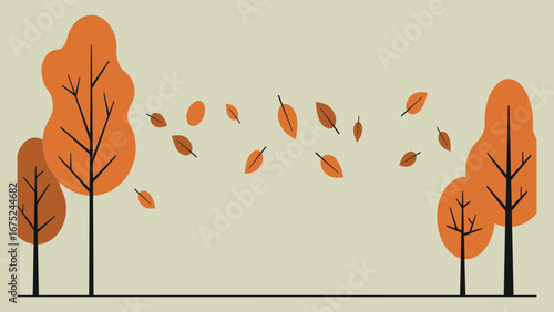 Minimalist flat vector of autumn leaves falling, clean and modern design, simple shapes, crisp lines, elegant seasonal atmosphere.