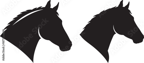 Two horse heads facing opposite directions silhouette