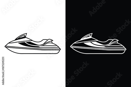 Jet-Ski Line Vector Illustration. Clean Outline Water Transport Icon