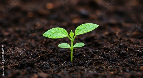 A fresh, hydrated seedling emerges from the earth, embodying growth and potential