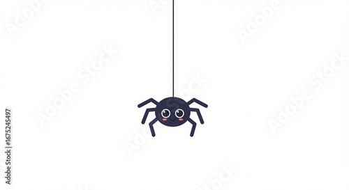 A charming and cute spider hanging down from its silk thread. Minimalist flat cartoon vector illustration isolated on a white background