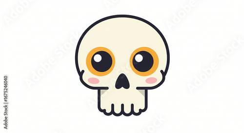 Charming and adorable skull character icon. A cute and friendly cartoon skeleton head with large, expressive eyes, isolated on white background
