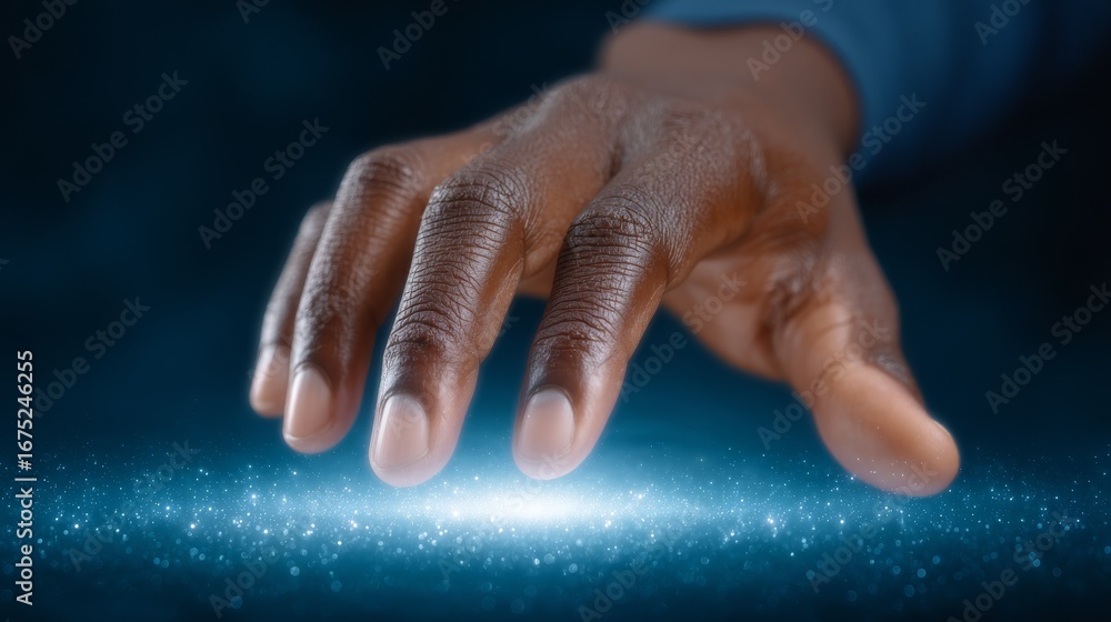 Fototapeta premium Reaching for the light, a hand extended towards glowing orb of hope and dreams.