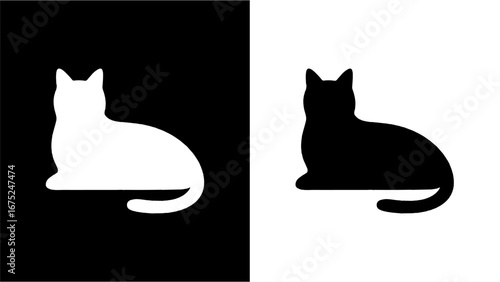 Black Cat Silhouette on White Background