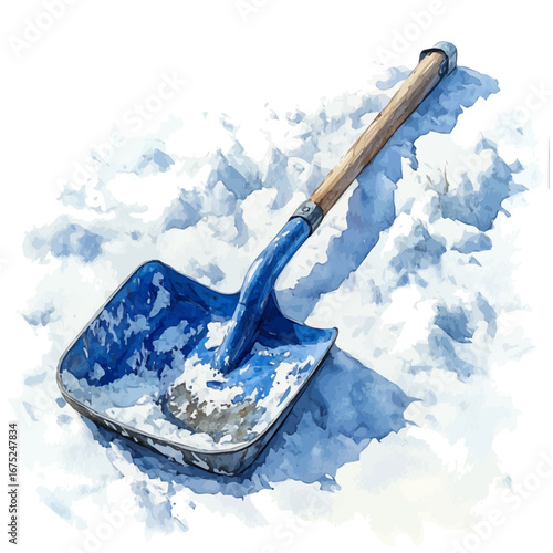 watercolor vector of Snow Shovel, isolated on a white background.
