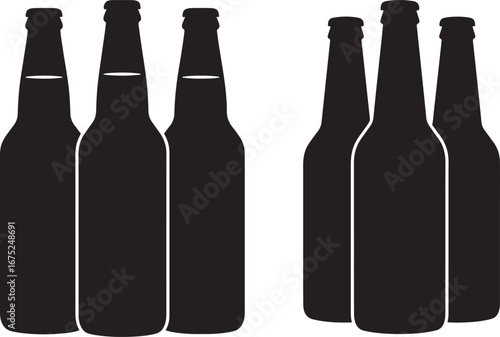 Group of dark beer bottles silhouette