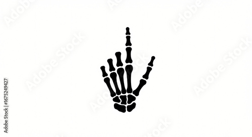 Monochrome illustration of a skeleton hand showing the middle finger gesture, a bold symbol of defiance and rebellion isolated on a white background