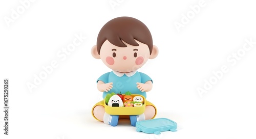 3D Cute toy boy with food.