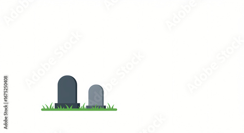 Two tombstones on a grassy hill, representing death and remembrance, against a clean white background