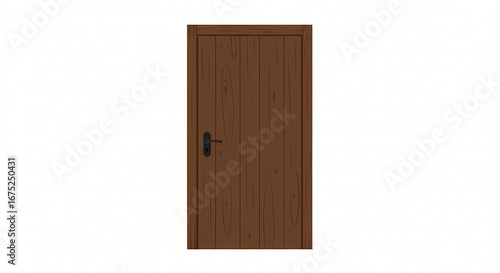 A realistic vector illustration of a closed brown wooden door with a handle. Isolated on white, it symbolizes an entrance, new beginnings, or a private space