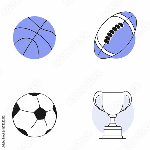 Sports Vector Pack – basketball, baseball, American football, soccer ball, trophy.