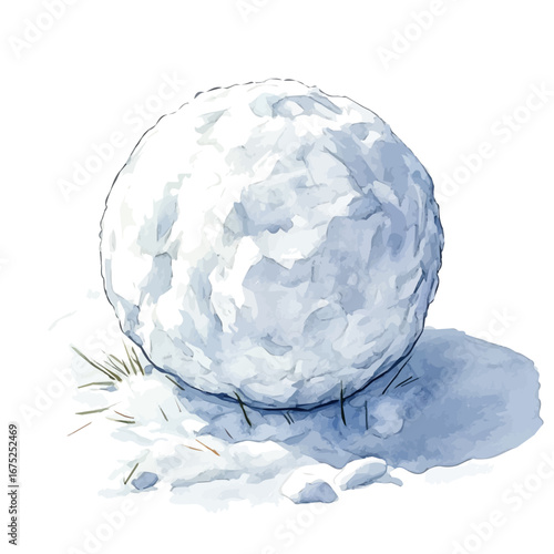 Snowball, watercolor vector, isolated on a white background.