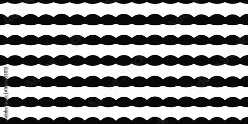 Seamless pattern of horizontal black scalloped stripes on a white background