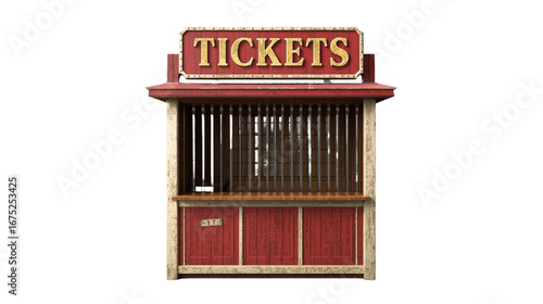 Detailed Rustic Wooden Ticket Booth Structure with Golden Lettering Illustration