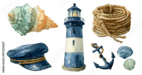 Nautical Objects on Transparent Background Isolated