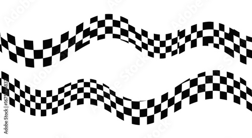 Two wavy checkered flags representing speed, competition, and the finish line in racing.