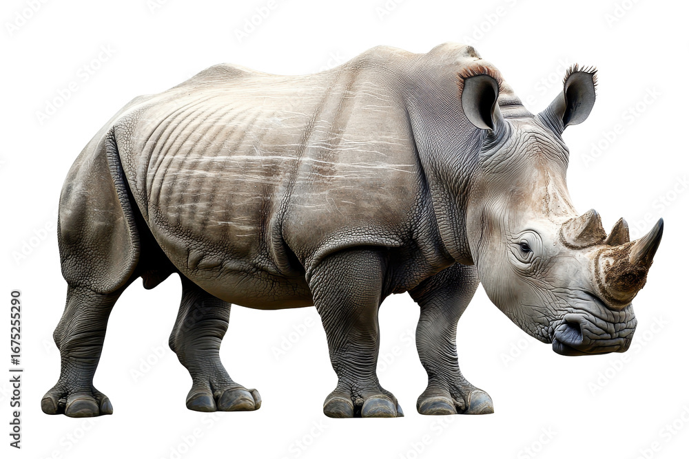 Obraz premium Rhinoceros depicted in isolated setting on white background showcasing remarkable features and details of the animal