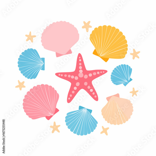 Colorful Seashell and Starfish Summer Concept