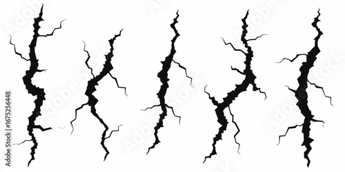 Collection of five vertical black cracked lines on a white background