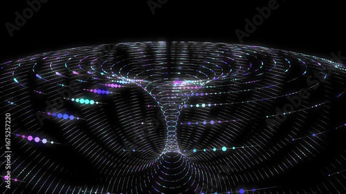 Abstract futuristic data torus from color glowing dots connecting lines. Big Data. Concept visualization for technology, analytics and network.