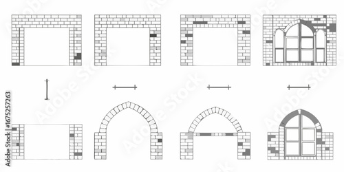 Step by step construction of brick arches and windows in architectural design and building