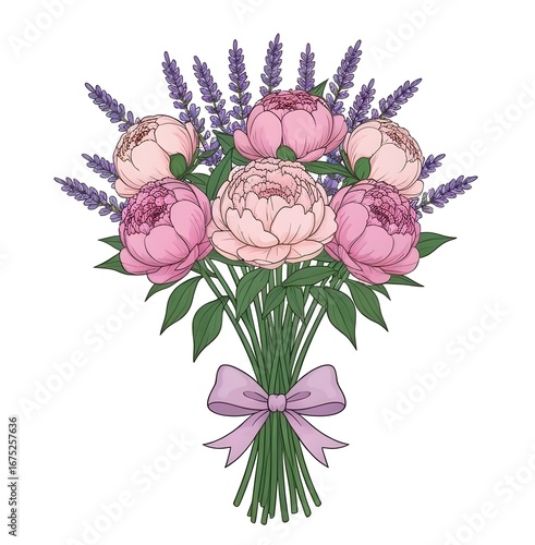 Elegant Bouquet of Pink Peonies and Lavender: A Stunning Floral Arrangement