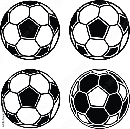 Collection of four distinct soccer balls in classic black and white panels design